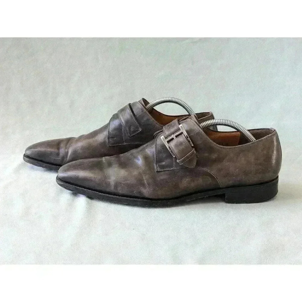 Magnanni Marco Cuero Single Monk Strap Gray Mens Dress 13276 Sz 10.5 M